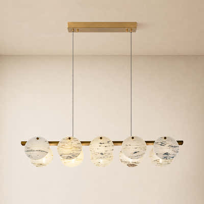 Pietra White Alabaster Round Disc Linear Chandelier 39.3"W