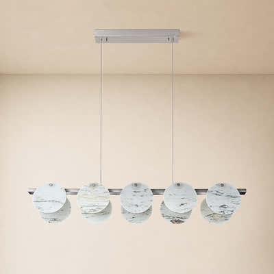 Pietra White Alabaster Round Disc Linear Chandelier 39.3"W