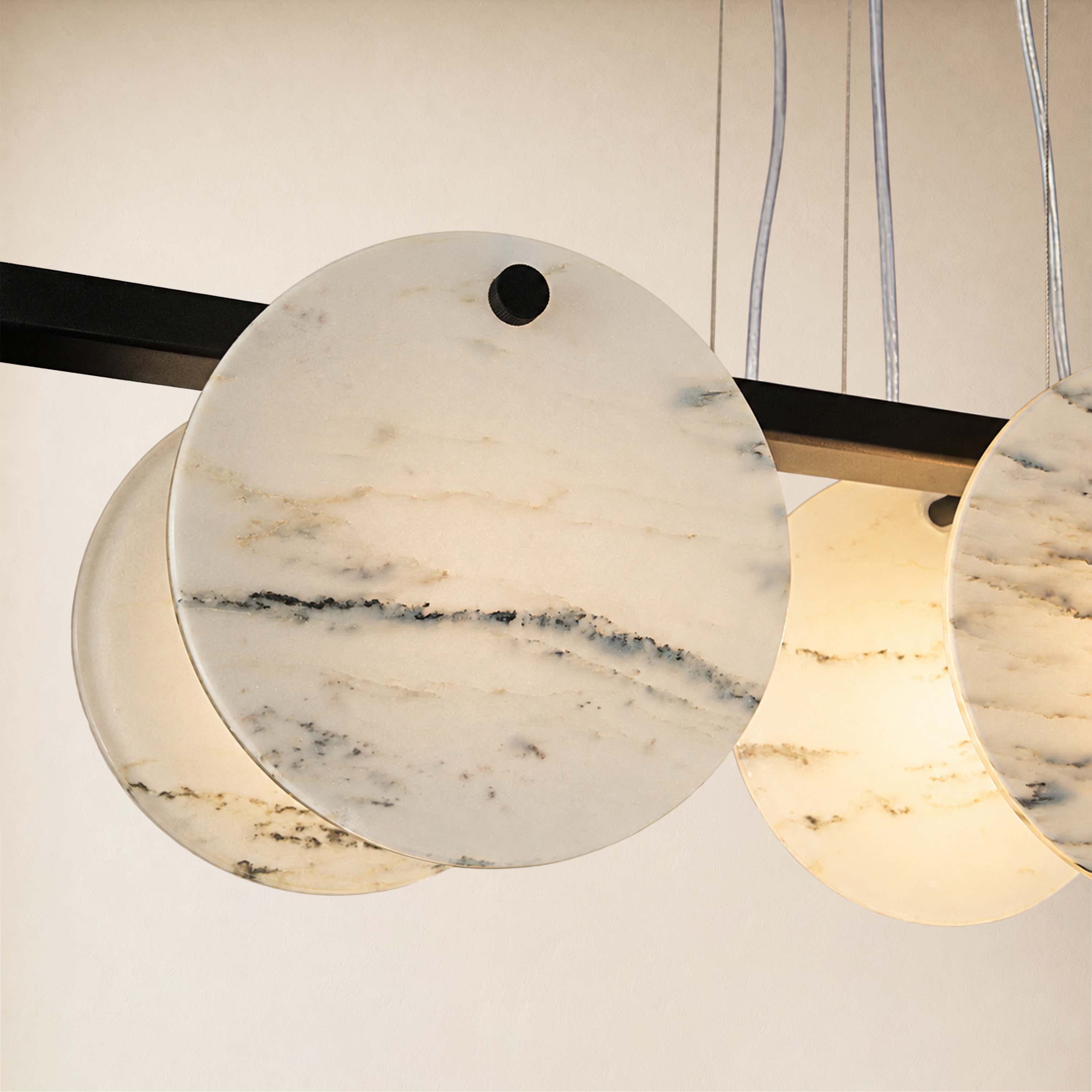 Pietra White Alabaster Round Disc Linear Chandelier 39.3"W