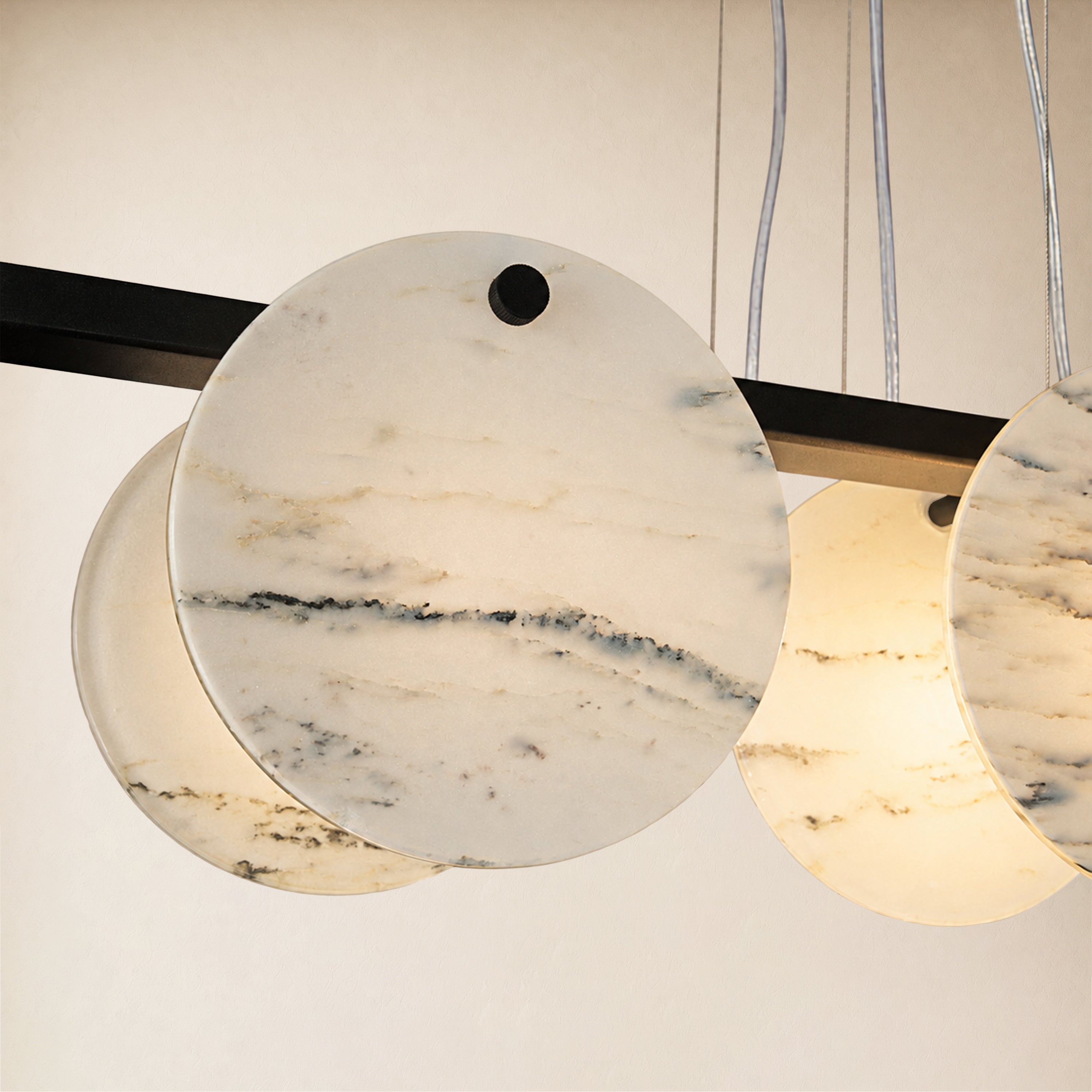 Pietra White Alabaster Round Disc Linear Chandelier 39.3"W
