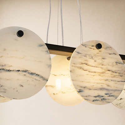 Pietra White Alabaster Round Disc Linear Chandelier 39.3"W