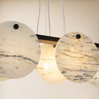 Pietra White Ink Marble Round Disc Linear Chandelier 39.3"W