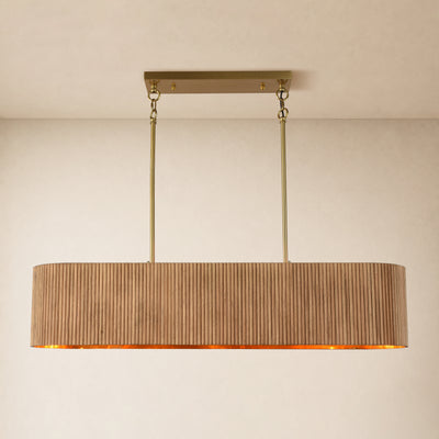 Eldwyne Oak Ribbed Rectangular Chandelier 43.5"W