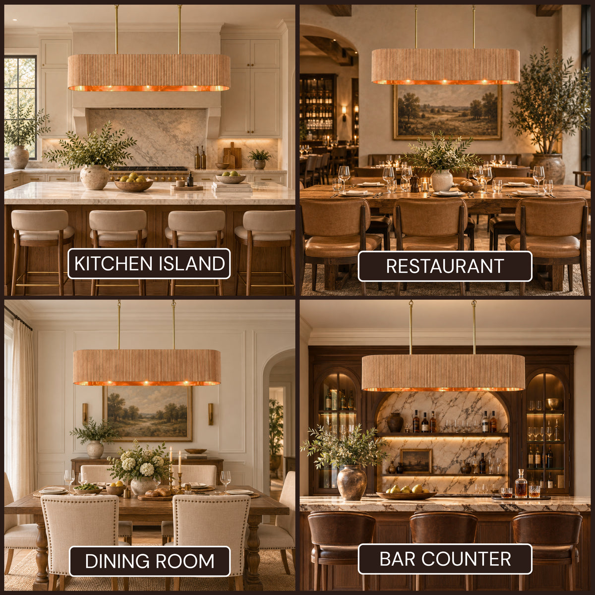 Eldwyne Oak Ribbed Rectangular Chandelier 43.5"W