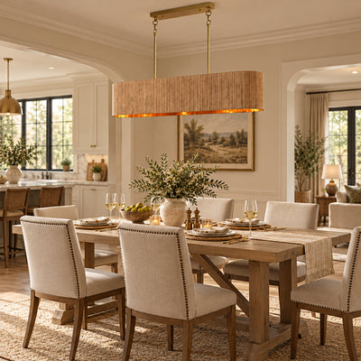 Eldwyne Oak Ribbed Rectangular Chandelier 43.5"W