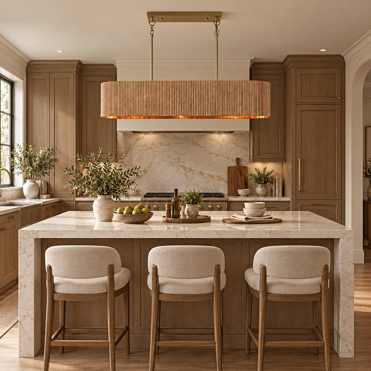 Eldwyne Oak Ribbed Rectangular Chandelier 43.5"W