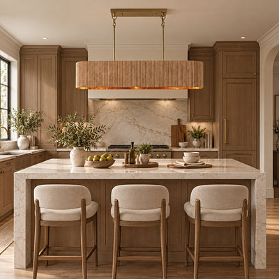 Eldwyne Oak Ribbed Rectangular Chandelier 43.5"W