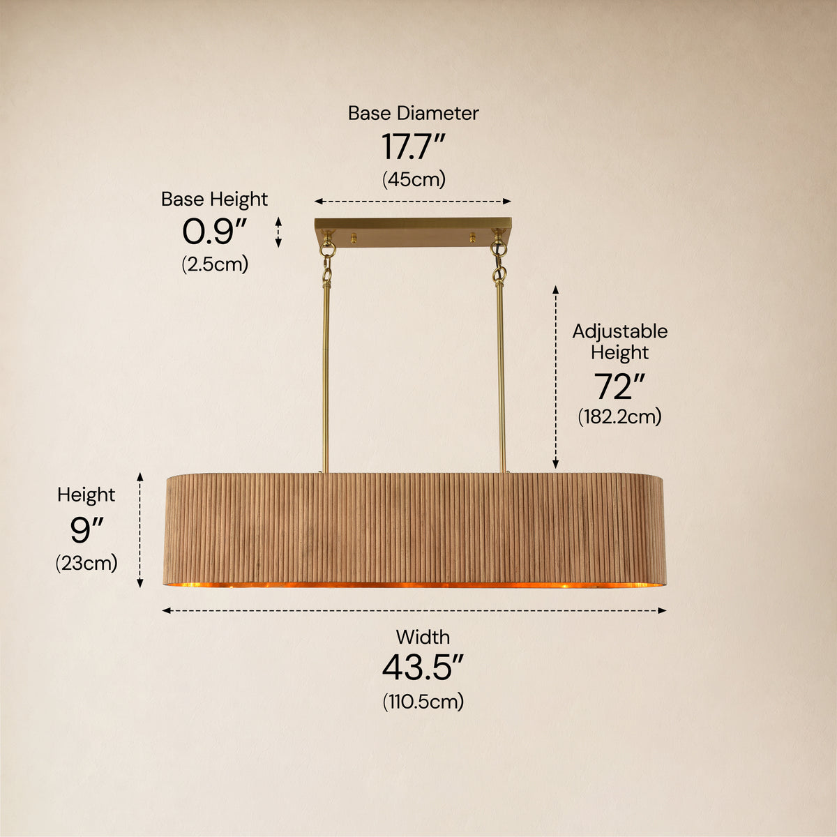 Eldwyne Oak Ribbed Rectangular Chandelier 43.5"W