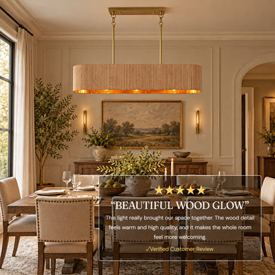 Eldwyne Oak Ribbed Rectangular Chandelier 43.5"W