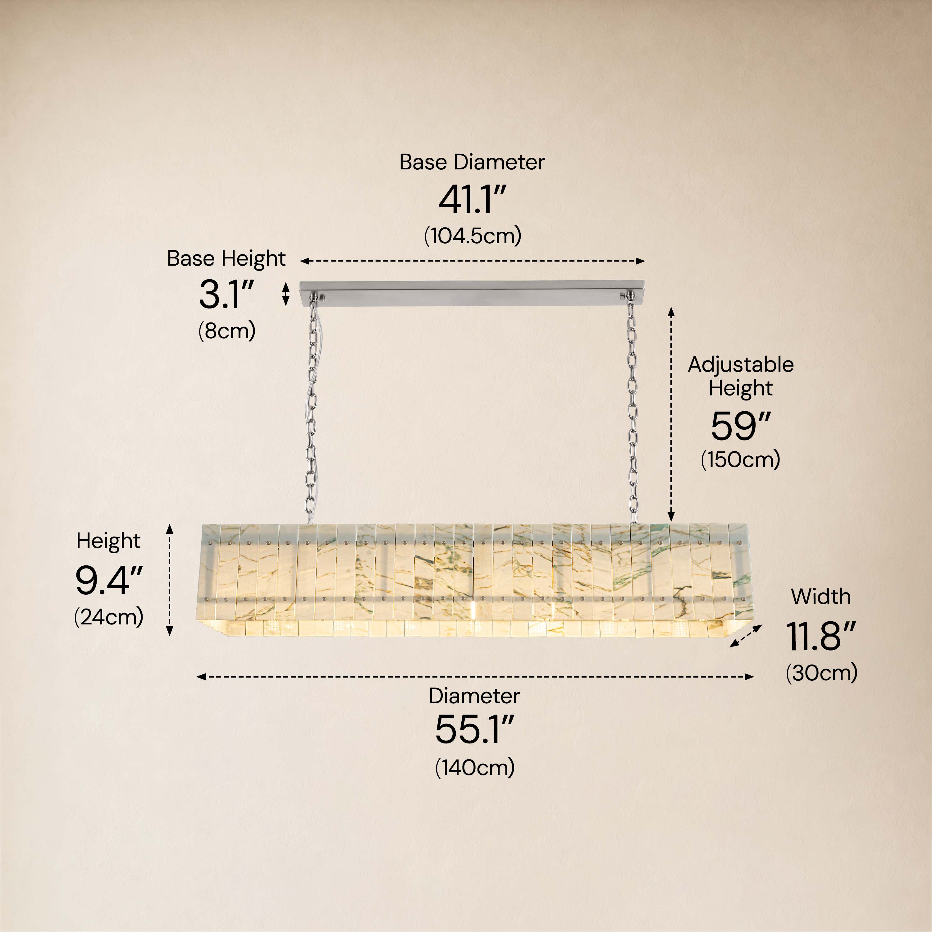 Pietra Quartzite Rectangular Chandelier 55.1"W