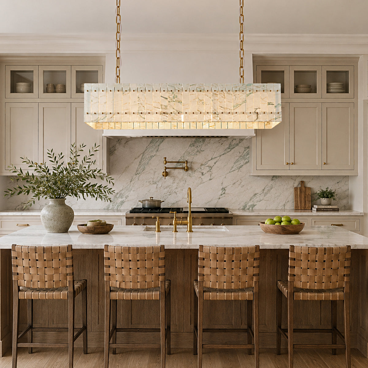 Pietra Willow White Marble Rectangular Chandelier 55.1"W