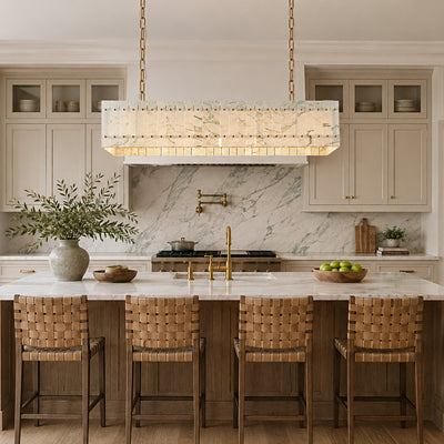 Pietra Willow White Marble Rectangular Chandelier 55.1"W