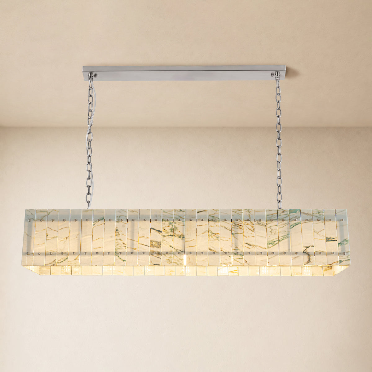 Pietra Willow White Marble Rectangular Chandelier 55.1"W
