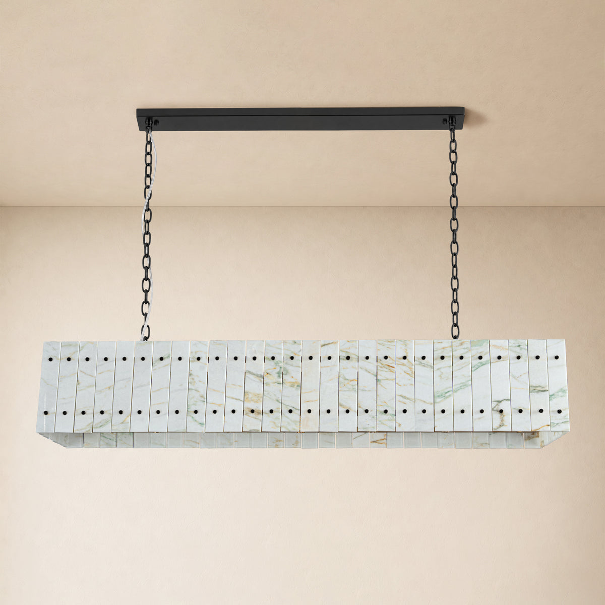 Pietra Willow White Marble Rectangular Chandelier 55.1"W