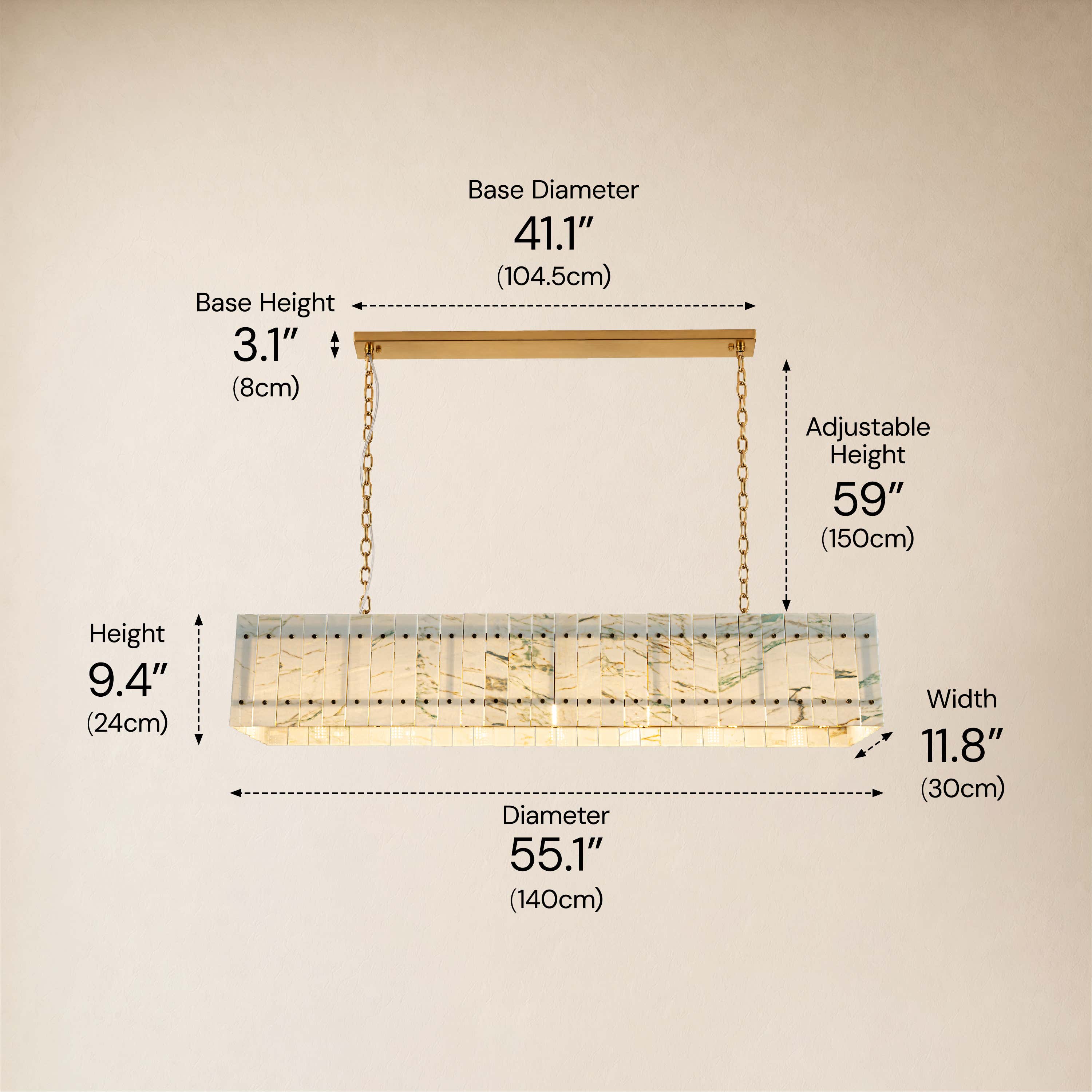 Pietra Quartzite Rectangular Chandelier 55.1"W