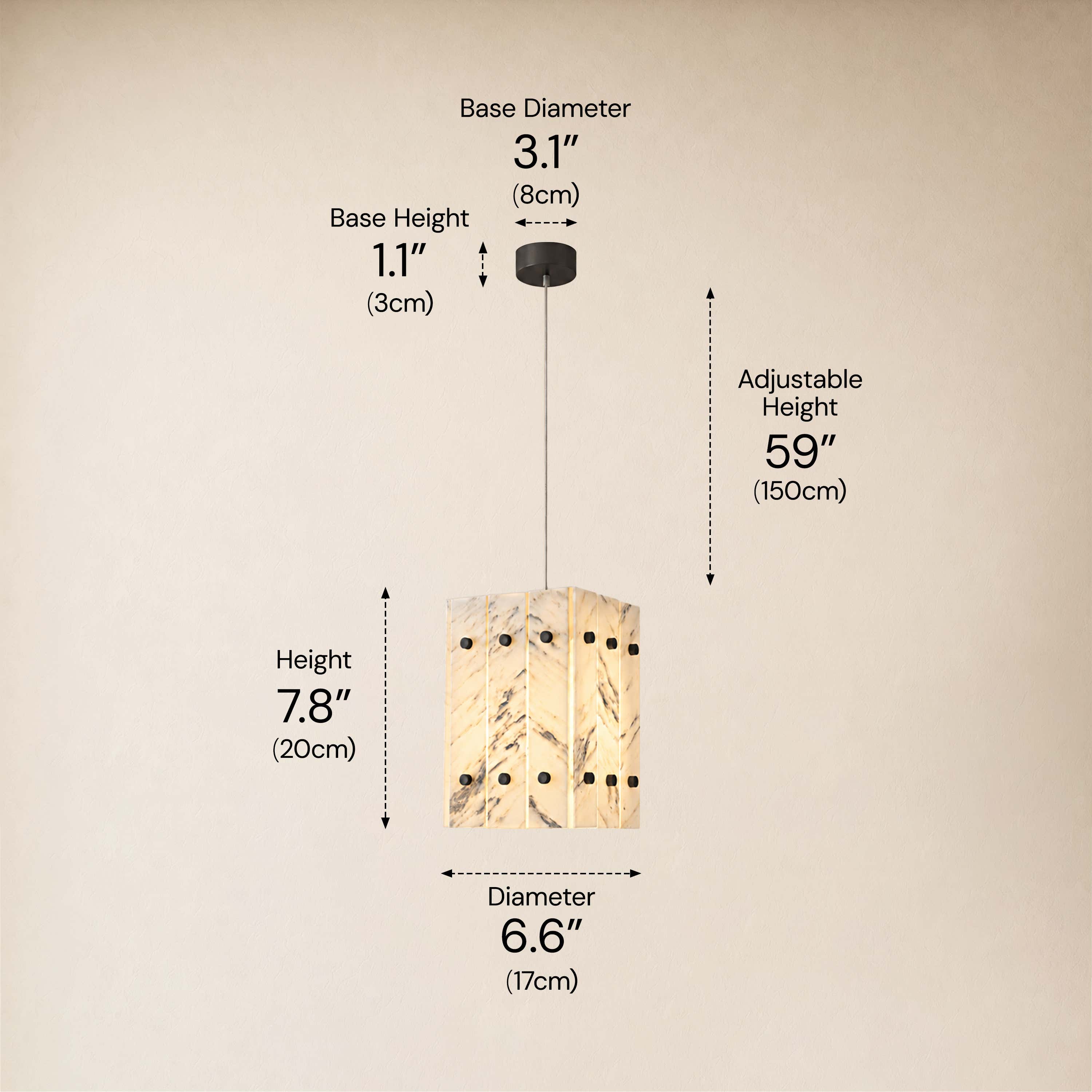 Pietra Quartz Box Pendant 6.6"W