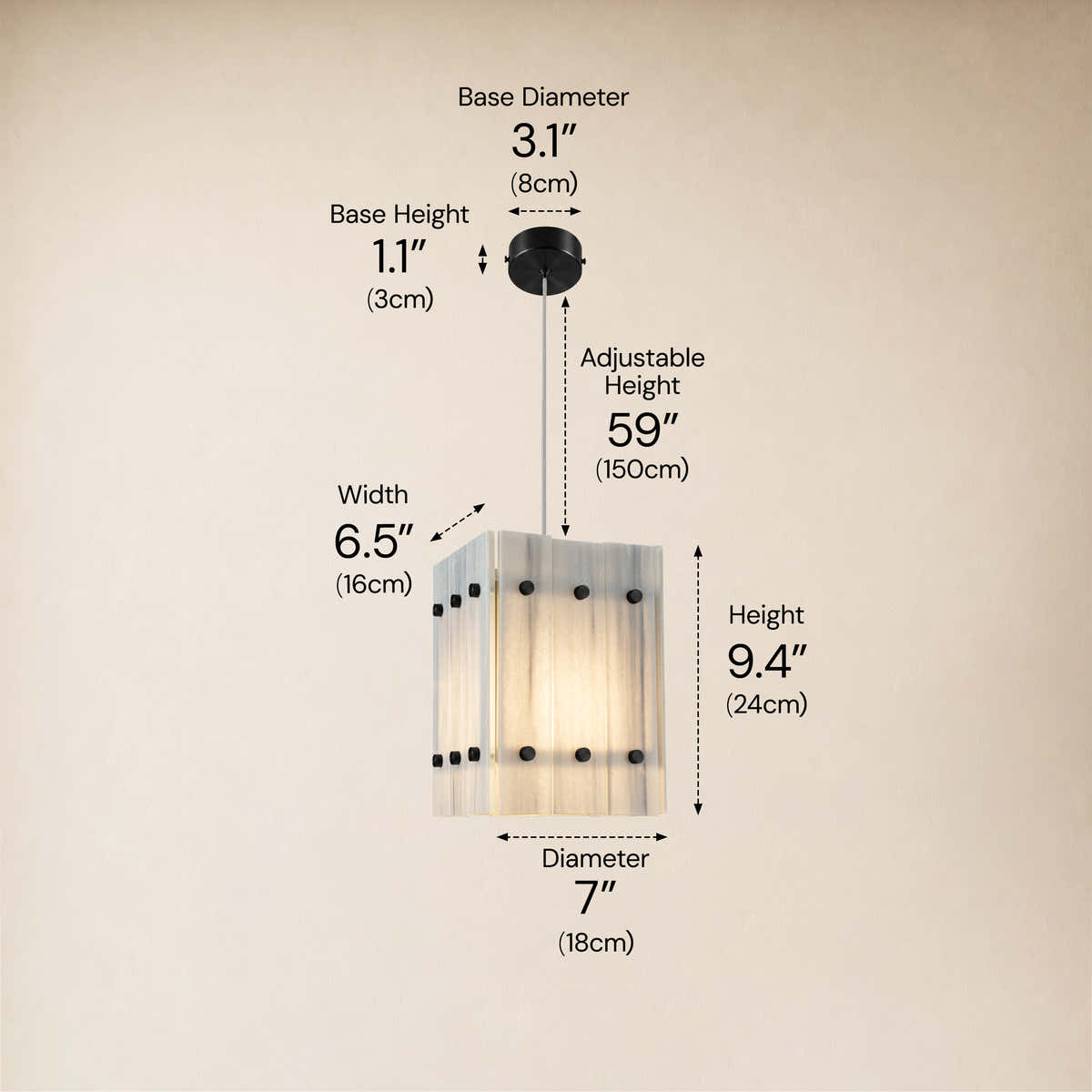 Pietra Dream White Marble Box Pendant Light 6.6"W dimensions 3
