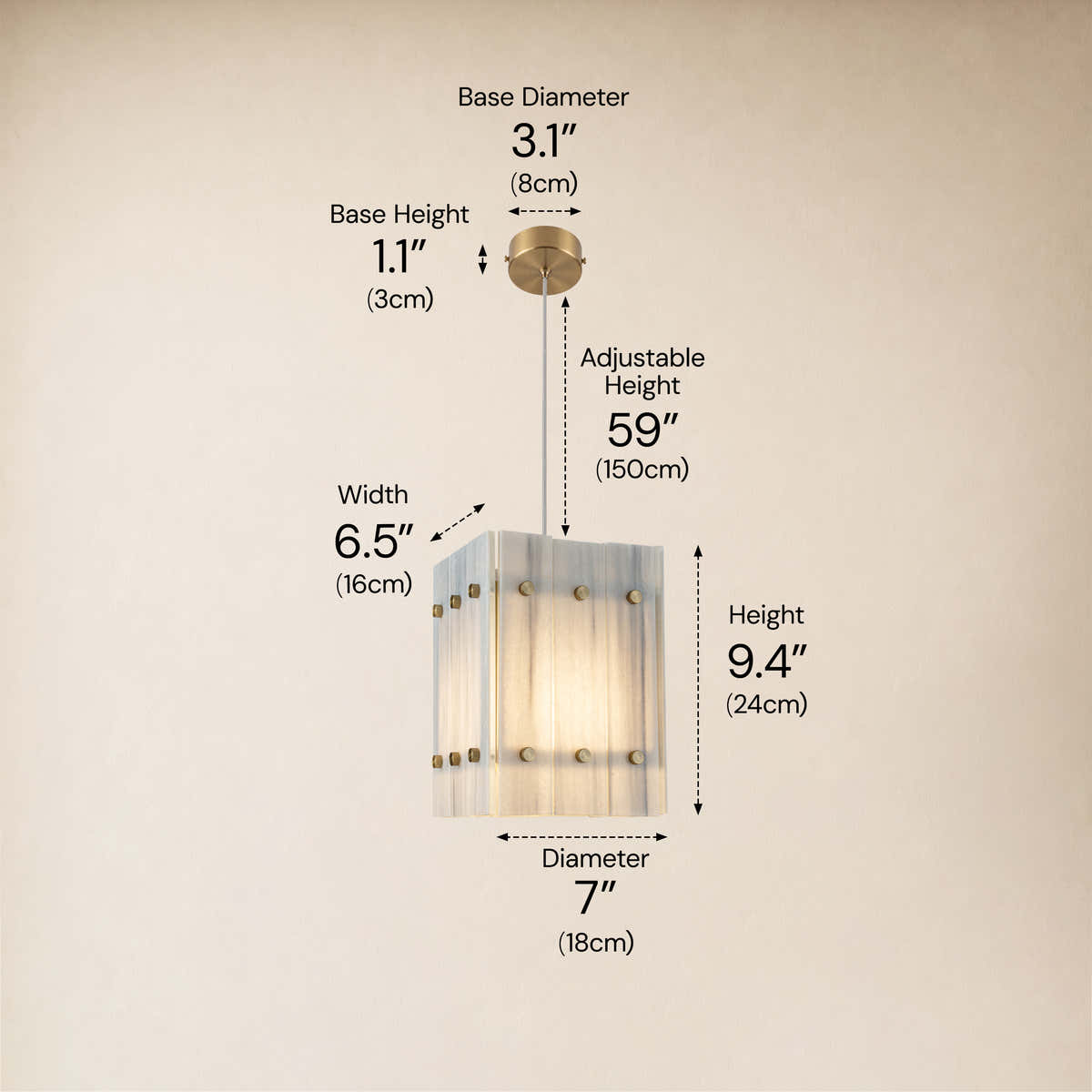 Pietra Dream White Marble Box Pendant Light 6.6"W dimensions 1