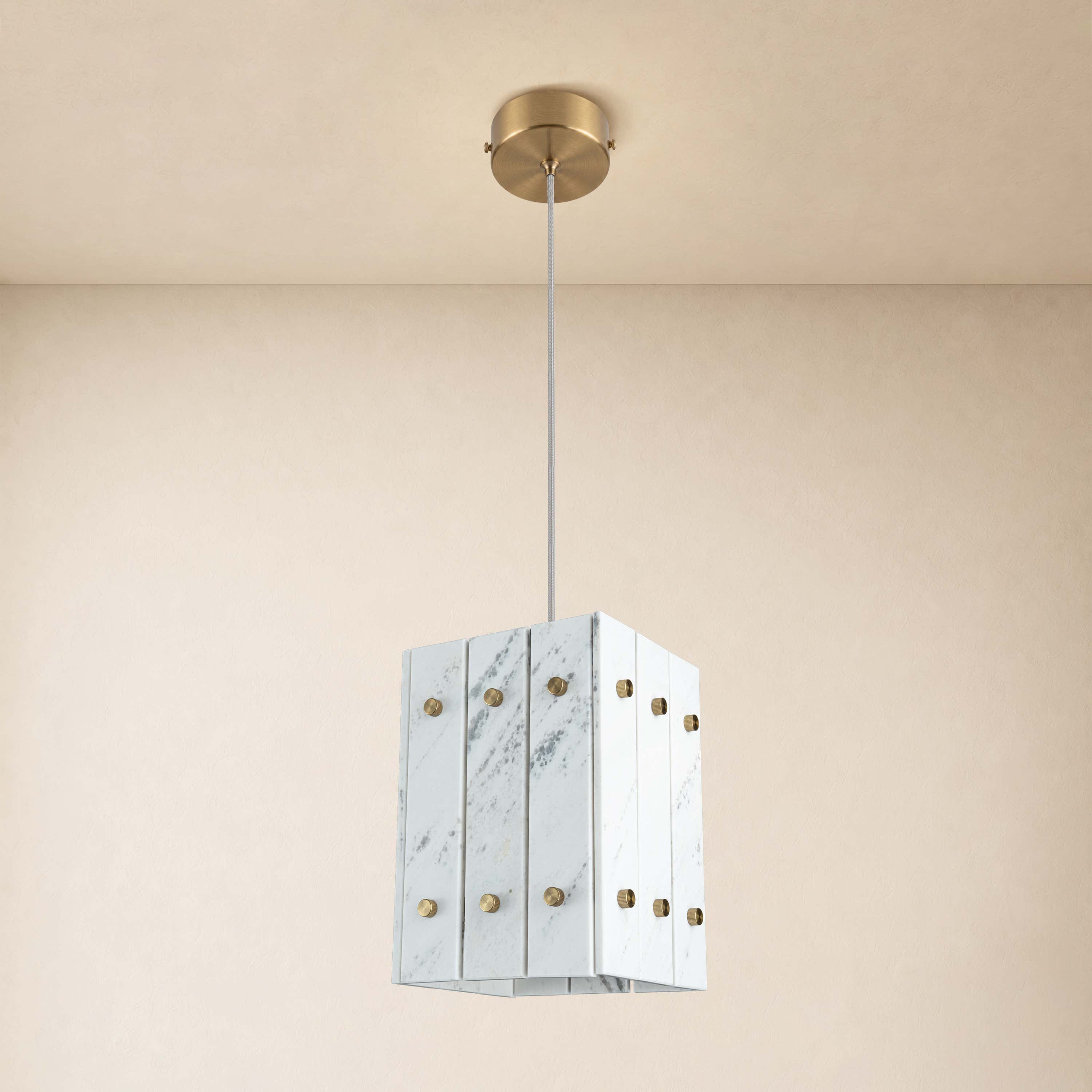 Pietra White Stone Box Pendant 6.6"W