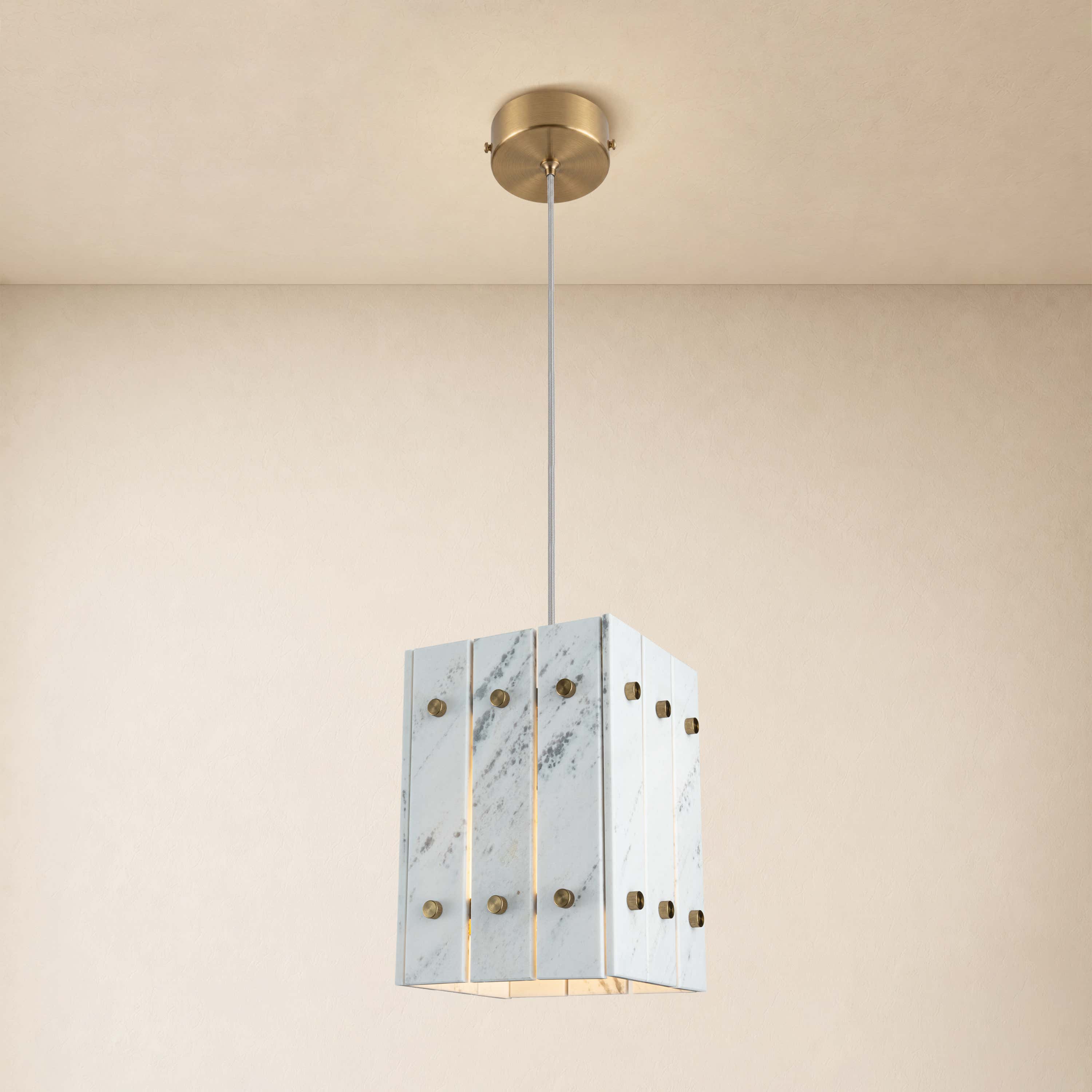 Pietra White Stone Box Pendant 6.6"W