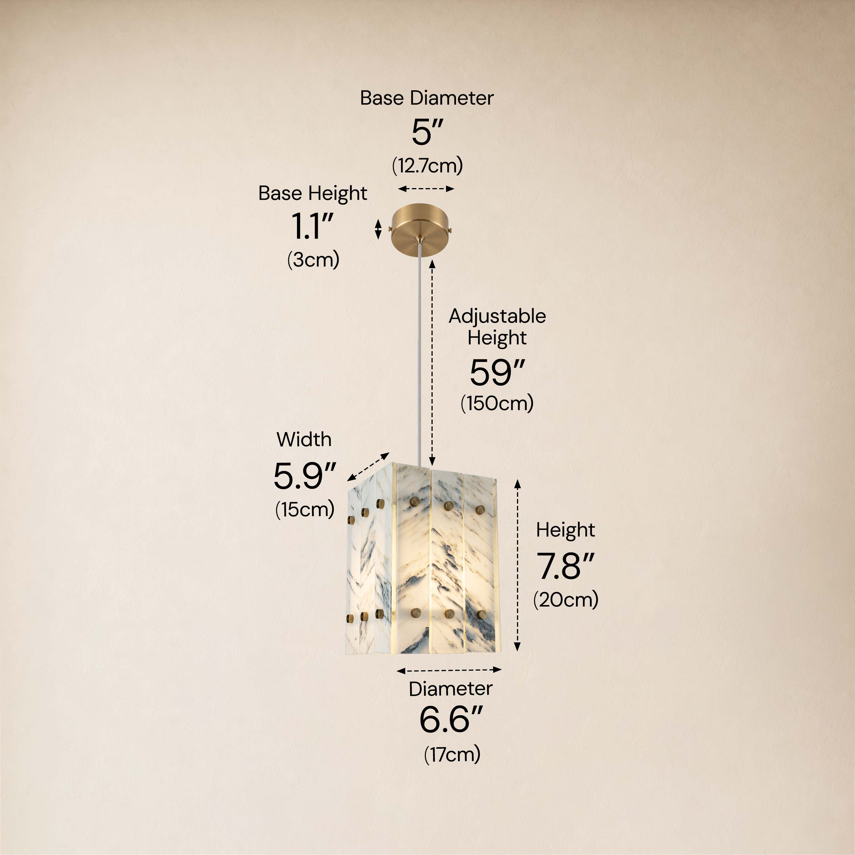 Pietra Quartz Box Pendant 6.6"W