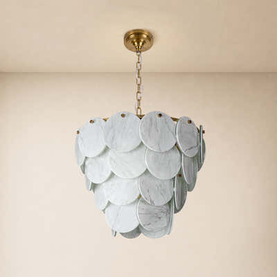 Pietra White Marble Round Disc Pendant 16.1"D