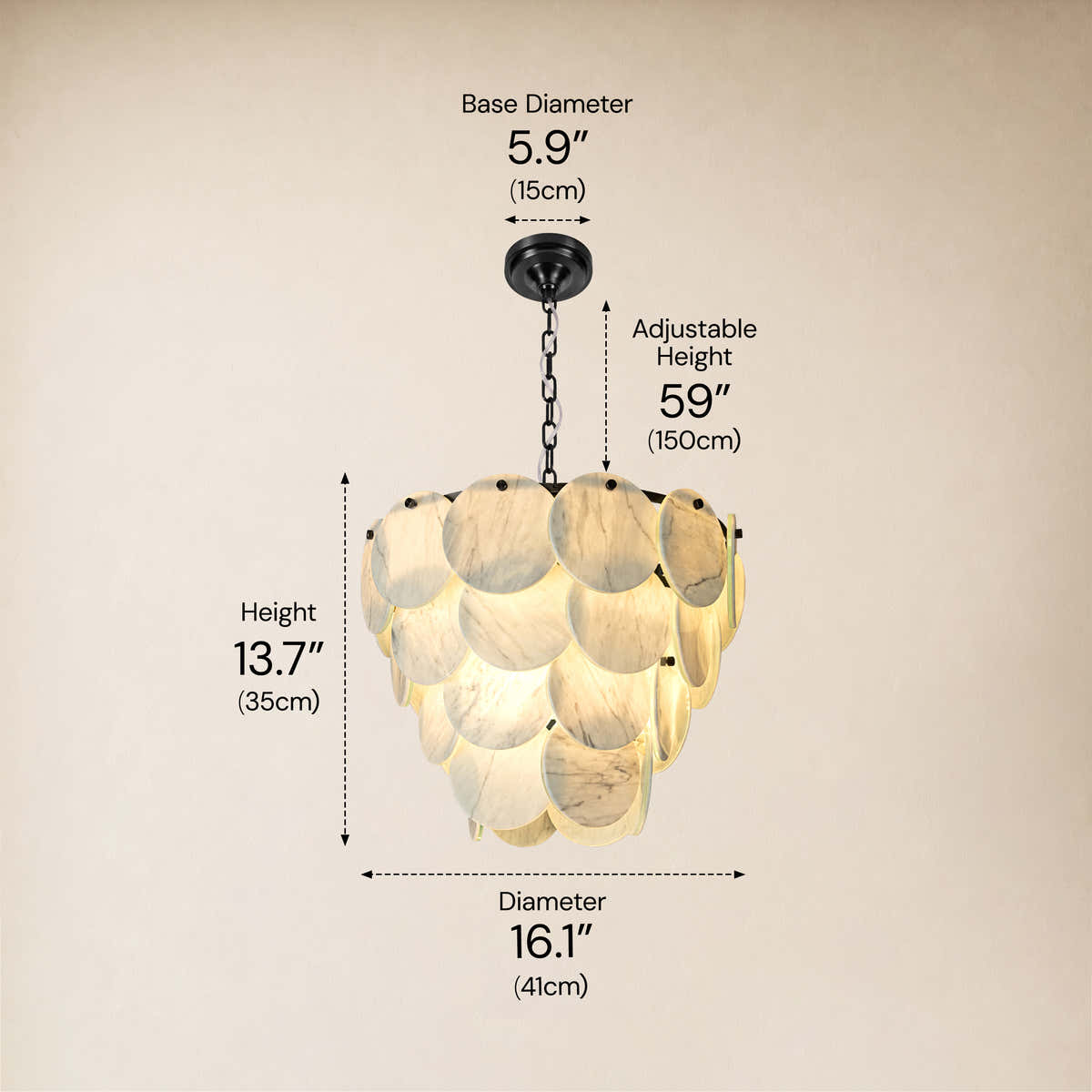 Pietra Silver Vein Marble Round Disc Pendant 16.1"D dimensions 3