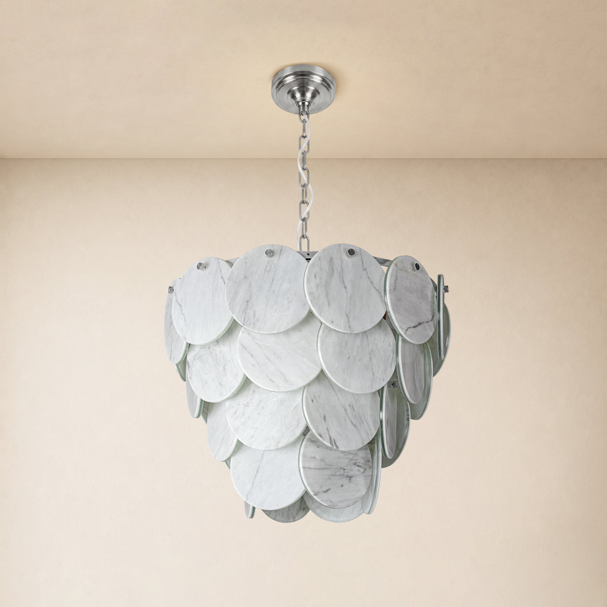 Pietra Silver Vein Marble Round Disc Pendant 16.1"D