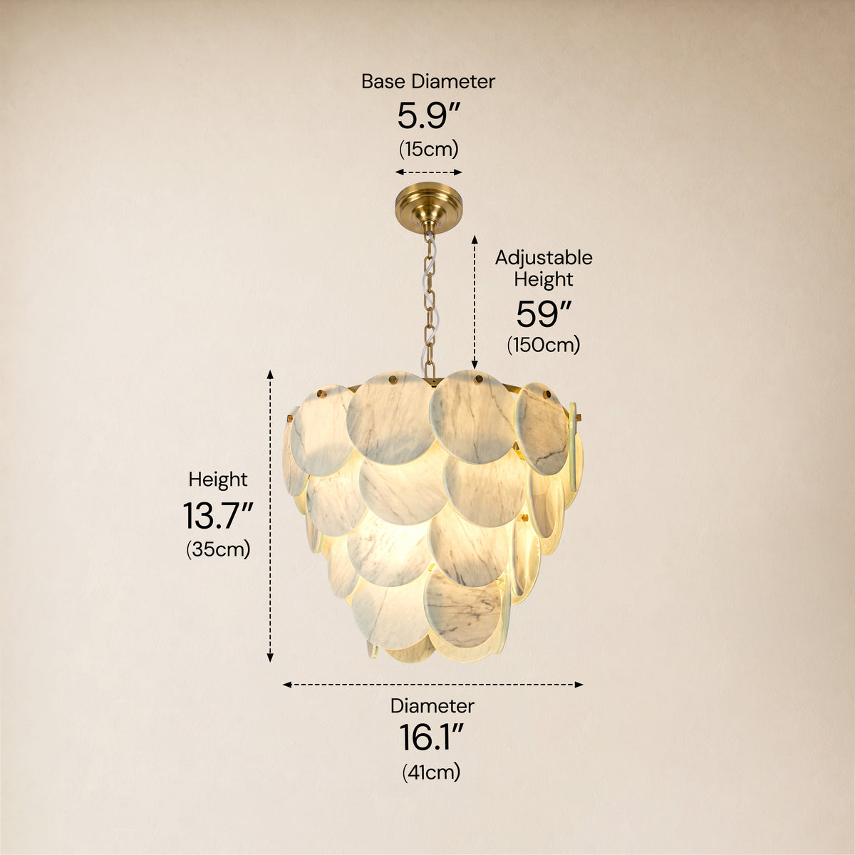 Pietra Silver Vein Marble Round Disc Pendant 16.1"D