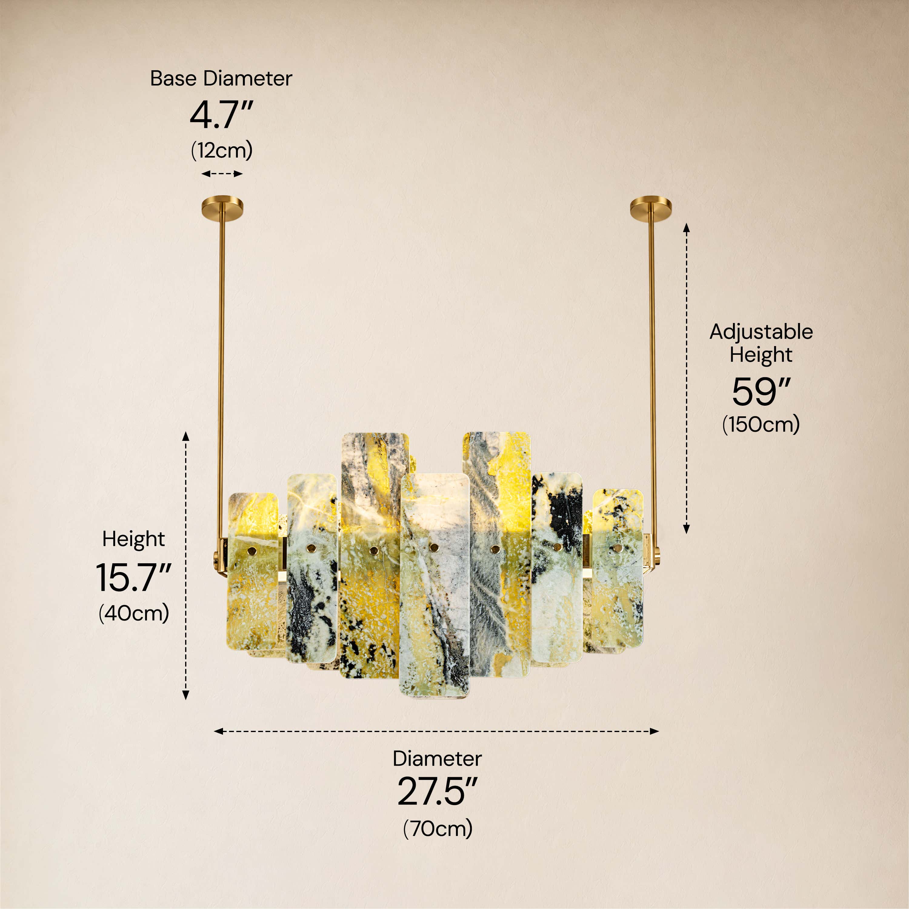 Pietra Green Marble Linear Chandelier 27.5"W