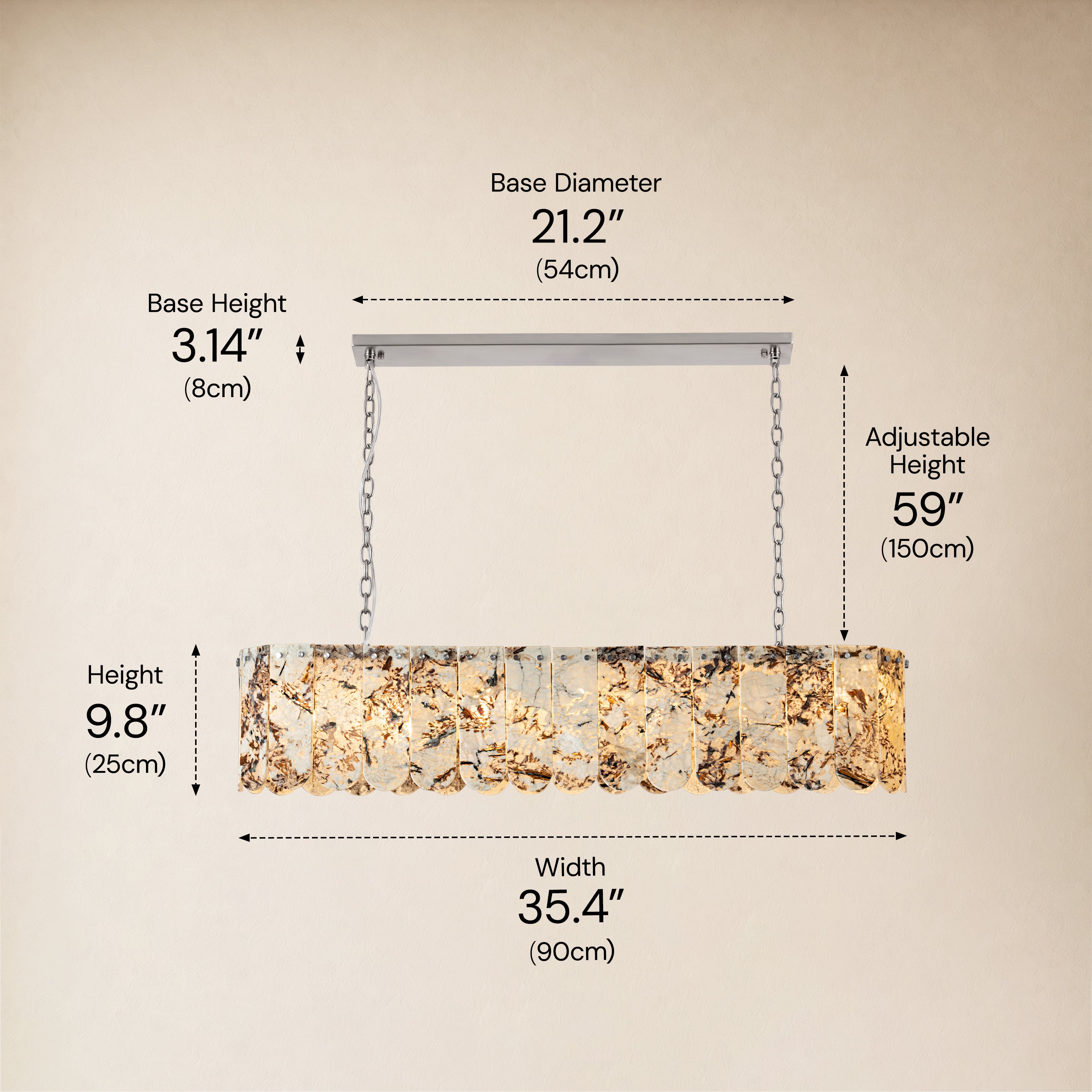 Pietra Snowflake Marble Rounded Linear Chandelier 35.4"W