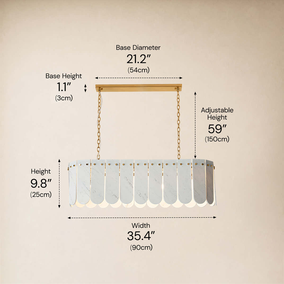 Pietra Porcelain White Marble Linear Chandelier 35.4"W dimensions 2