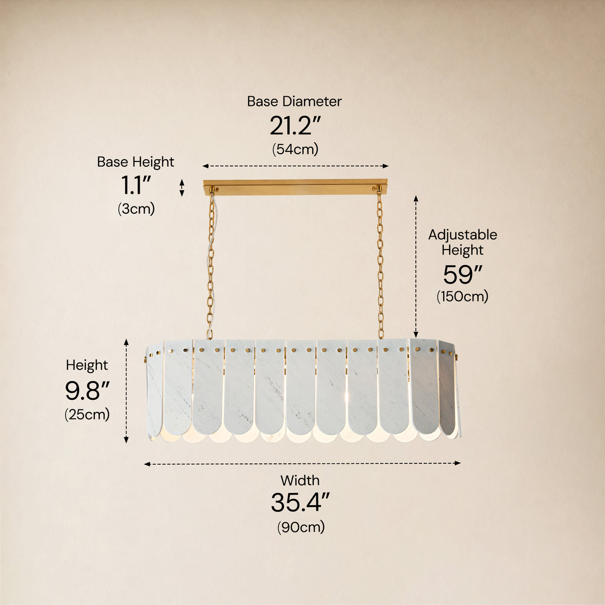 Pietra Porcelain White Marble Linear Chandelier 35.4"W