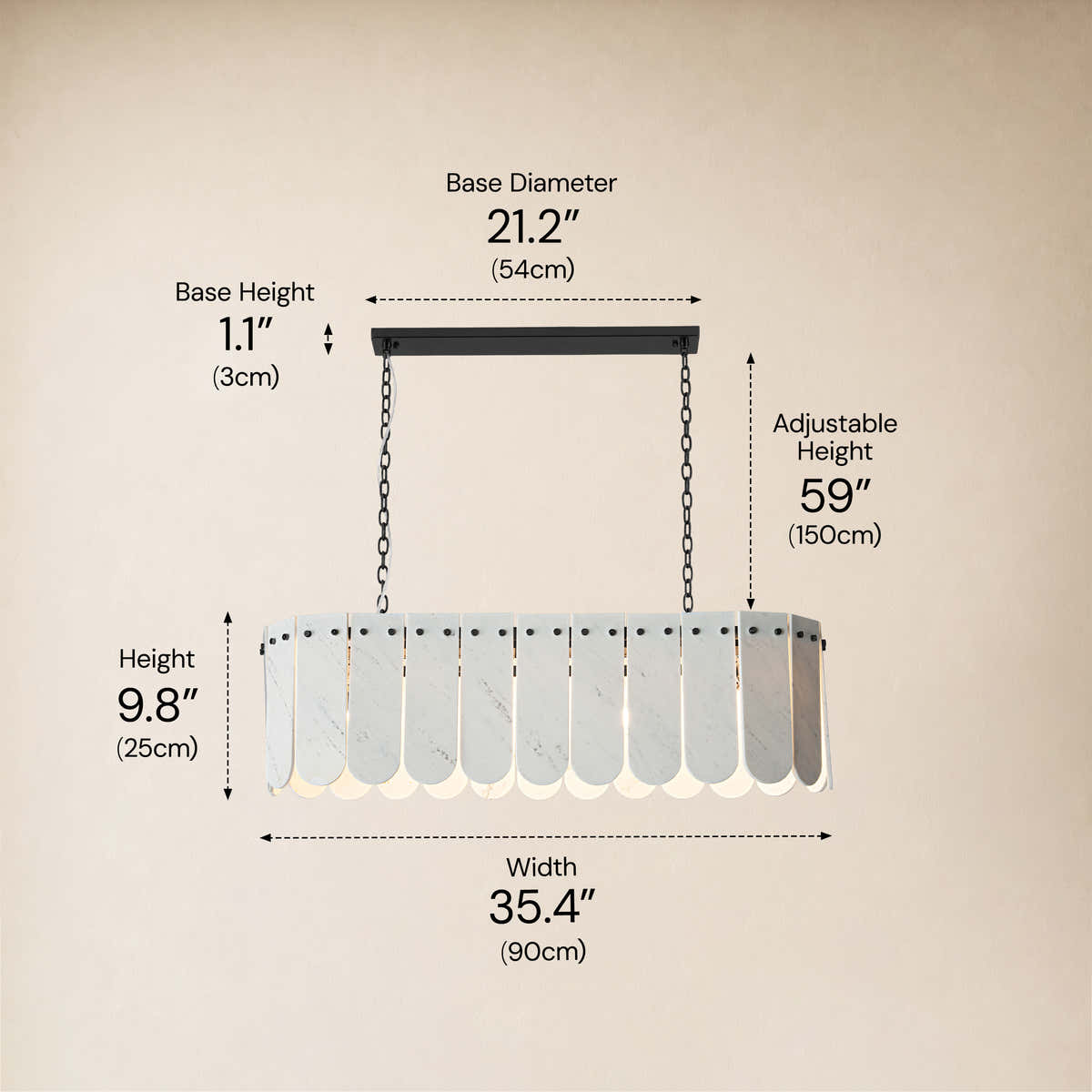 Pietra Porcelain White Marble Linear Chandelier 35.4"W dimensions 3