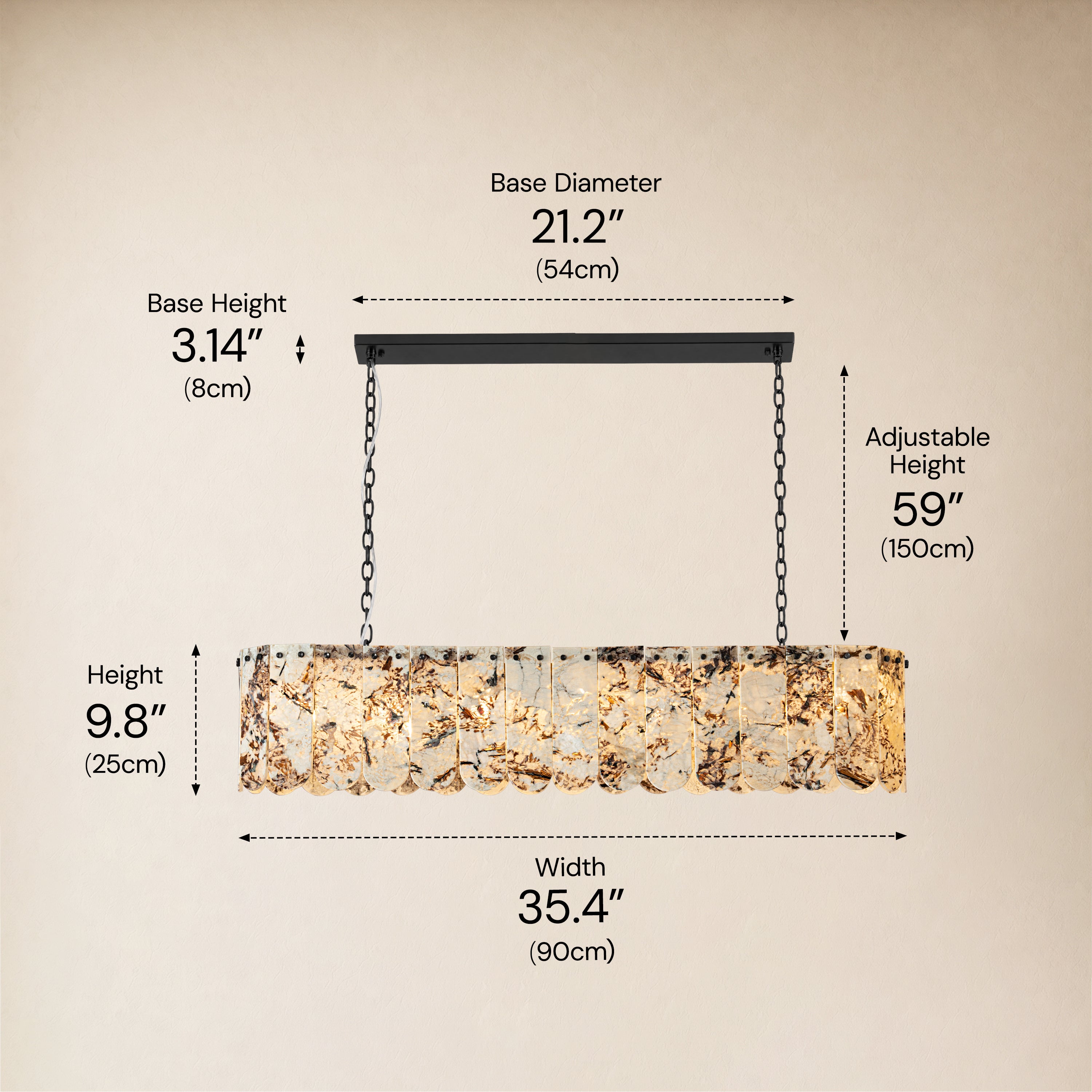 Pietra Snowflake Marble Rounded Linear Chandelier 35.4"W