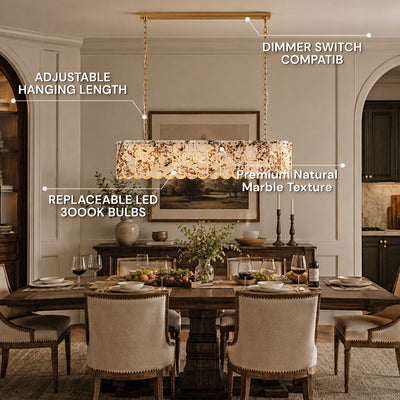 Pietra Snowflake Marble Rounded Linear Chandelier 35.4"W