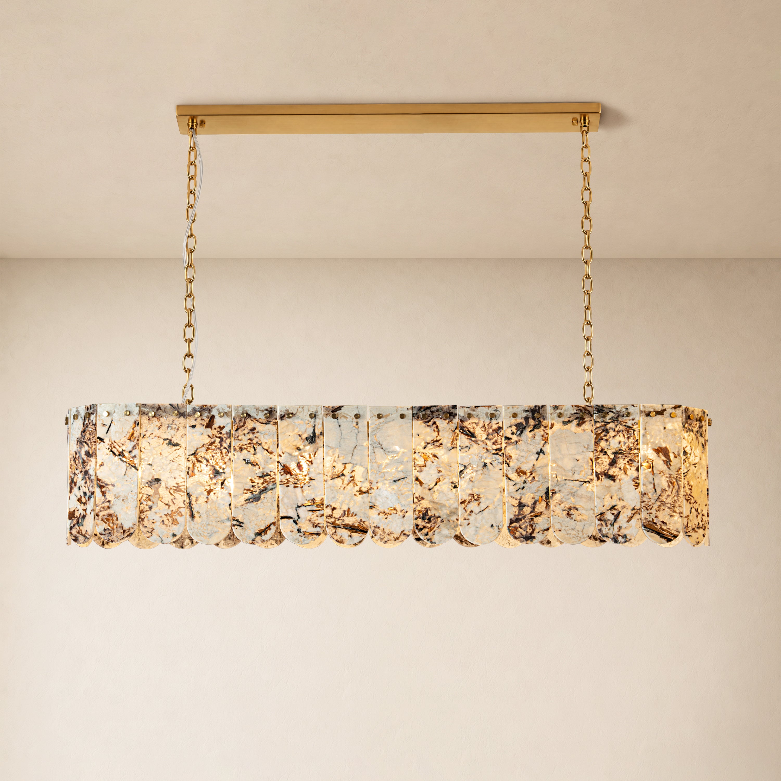 Pietra Snowflake Marble Rounded Linear Chandelier 35.4"W