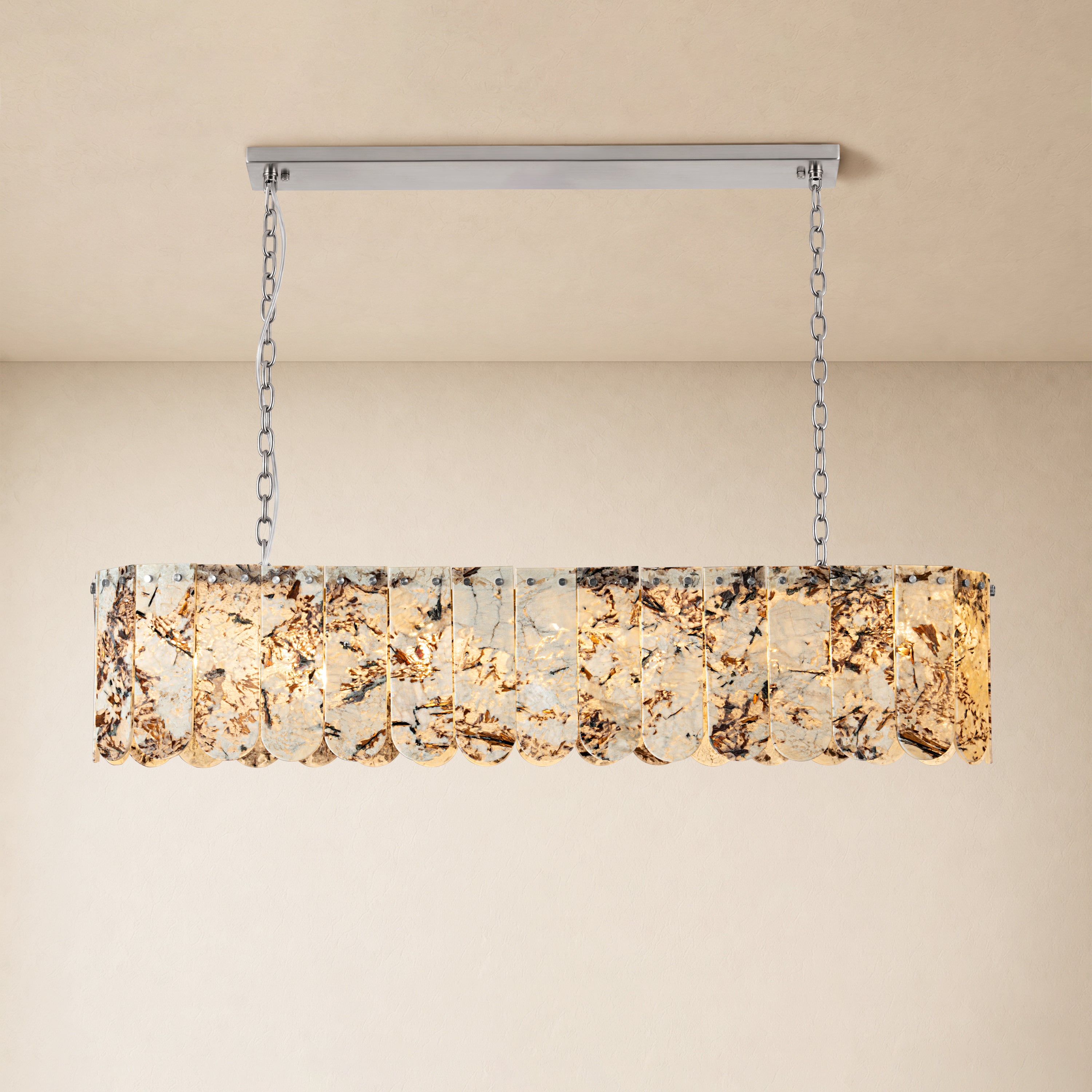 Pietra Snowflake Marble Rounded Linear Chandelier 35.4"W