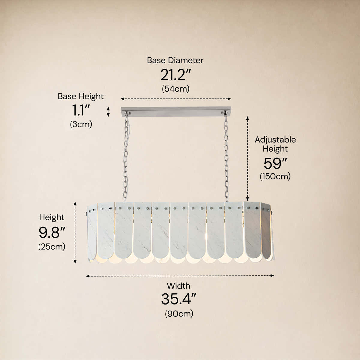 Pietra Porcelain White Marble Linear Chandelier 35.4"W dimensions 1