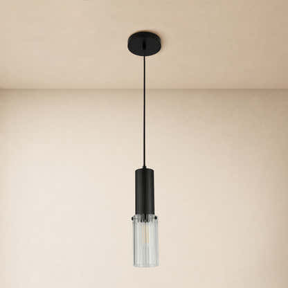 Briar Ribbed Glass Cylinder Pendant 12"H