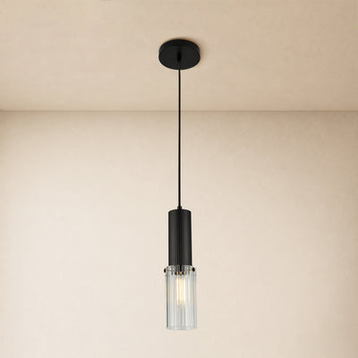 Briar Ribbed Glass Cylinder Pendant 12"H