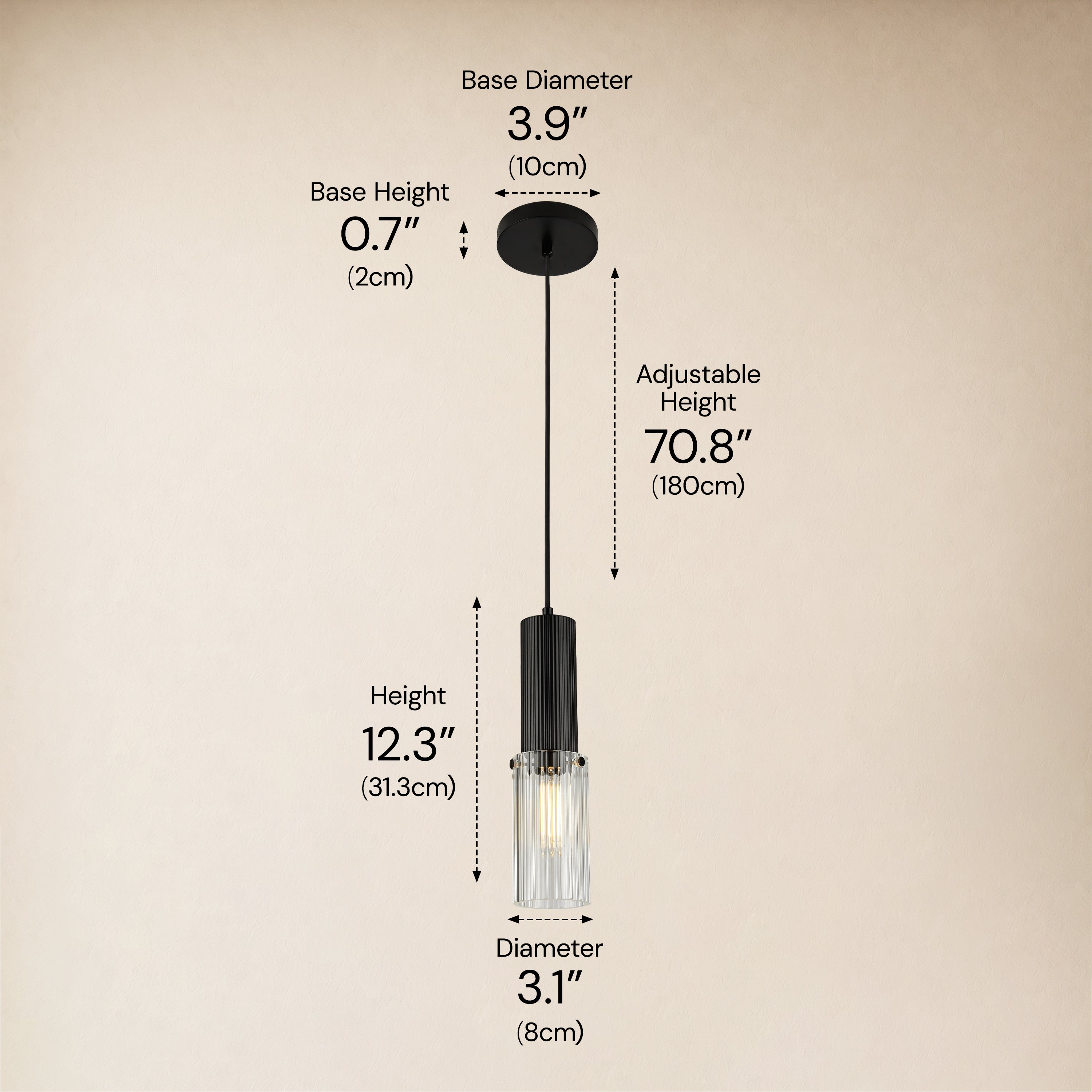 Briar Ribbed Glass Cylinder Pendant 12