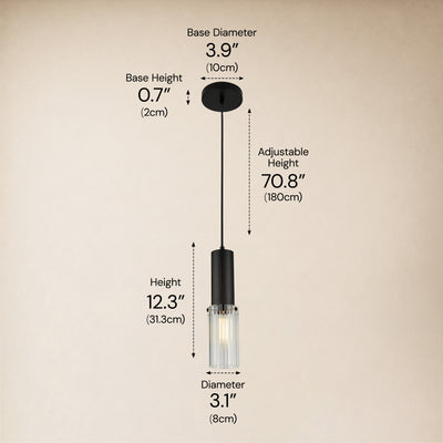 Briar Ribbed Glass Cylinder Pendant 12"H