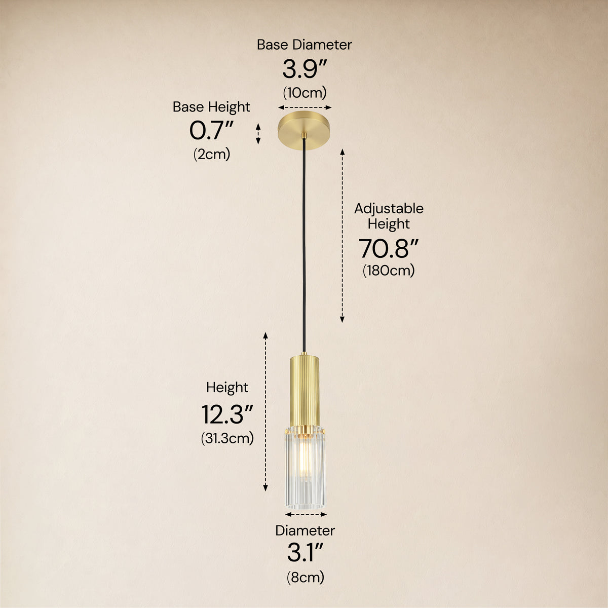 Briar Ribbed Glass Cylinder Pendant 12"H