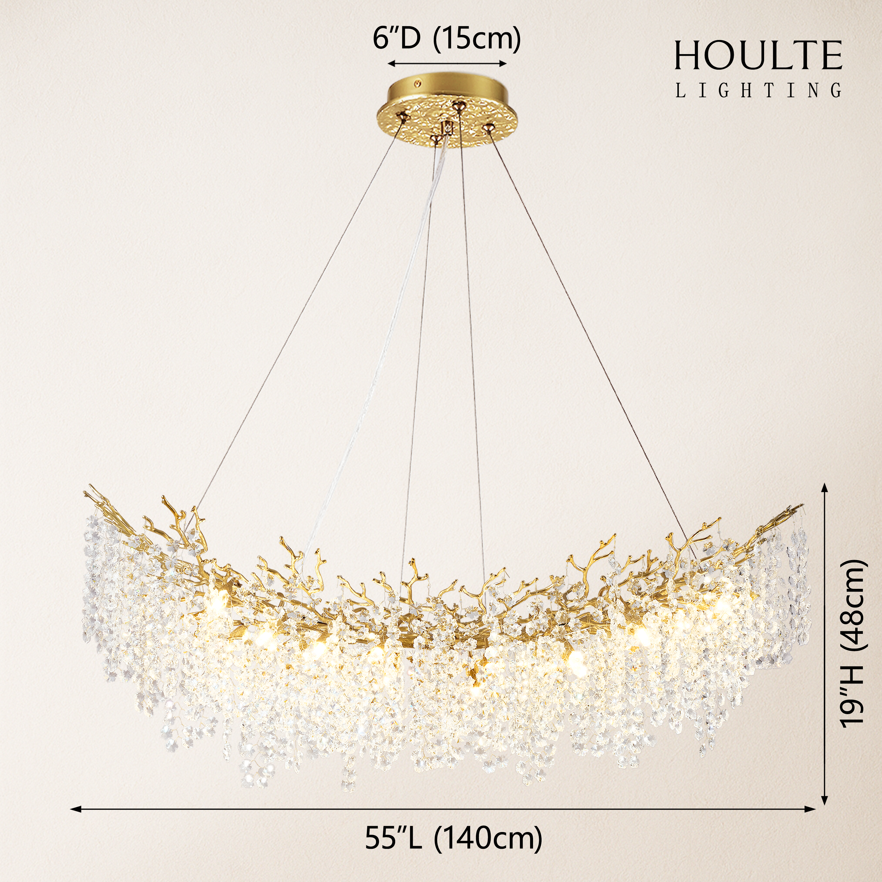 Lustre Branches Crystal Rectangular Chandelier 55"L dimensions 1