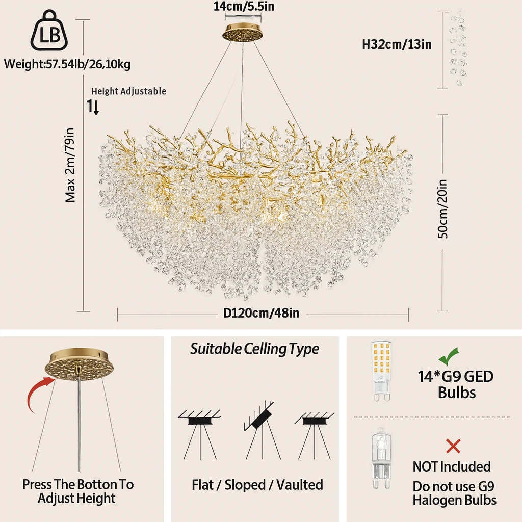 Lustre Branches Halo Chandelier 122cm
