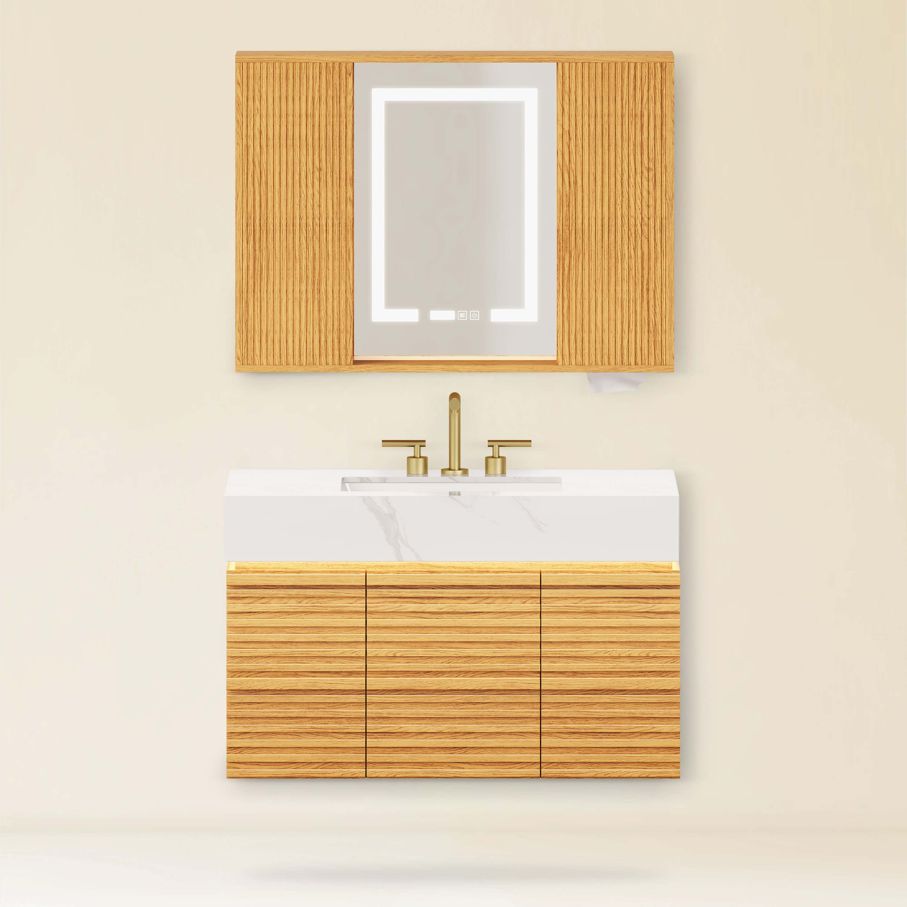 Isla Oak Bathroom Wall Mirror And Vanity Set