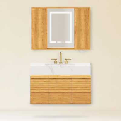Isla Oak Bathroom Wall Mirror And Vanity Set