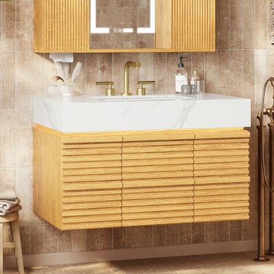 Isla Oak Bathroom Wall Mirror And Vanity Set