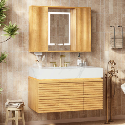 Isla Oak Bathroom Wall Mirror And Vanity Set